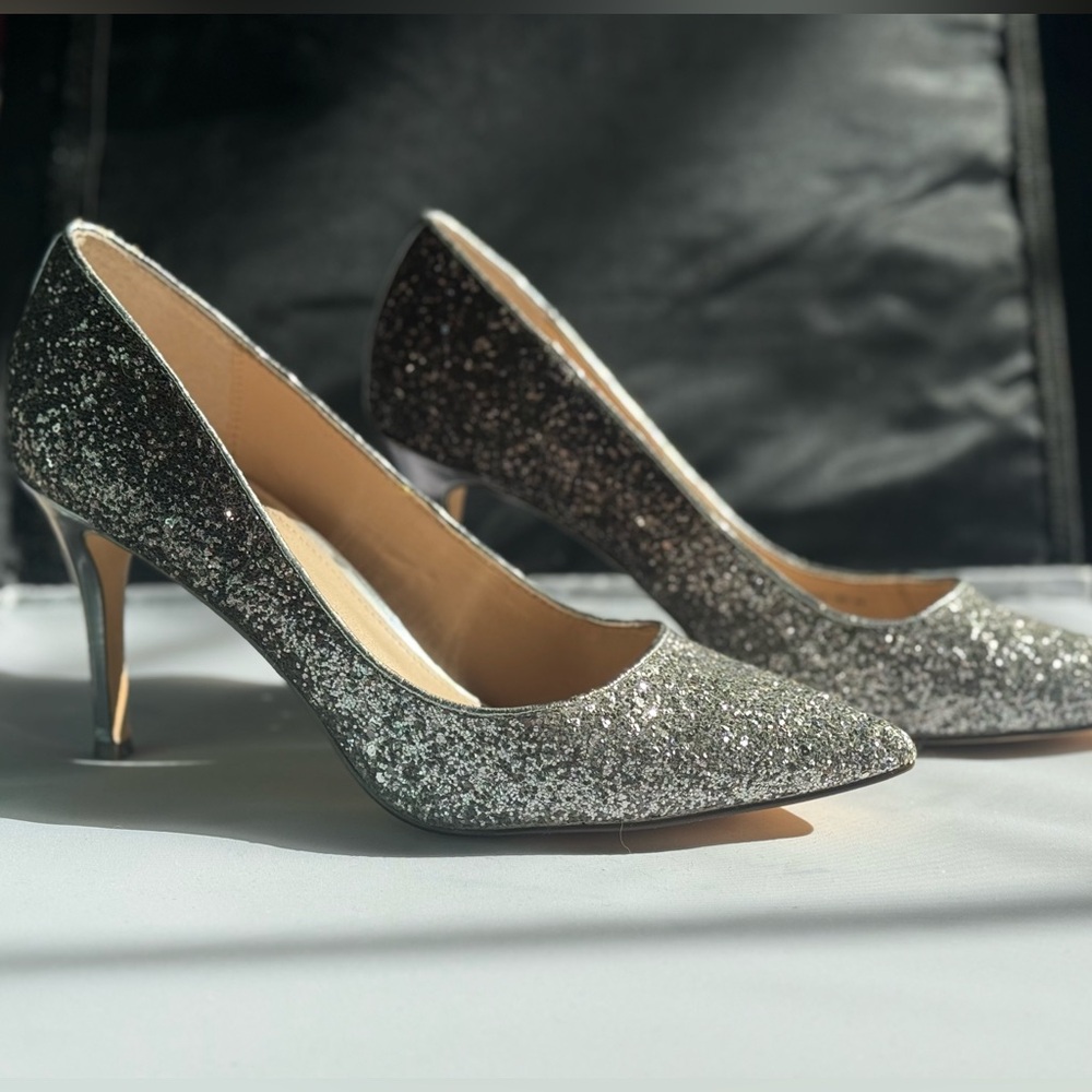 Nina Shoes Sparkling Silver and Black Glitter Pumps Size 9.5 - Picture 2 of 6